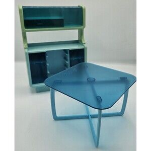 Vintage 1978 Barbie Dream Hutch Cabinet Blue Kitchen Table Blue USA Collectible